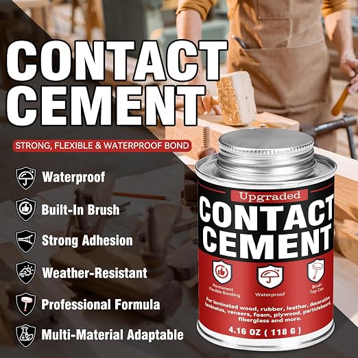 Contact Cement Adhesive 4.16 Oz, High Performance Neoprene Contact Adhesive with Brush, Flexible & Strong Bonding for Woodworking, Leather, Furniture Repairs and DIY Crafts (LDXJ-W01)
