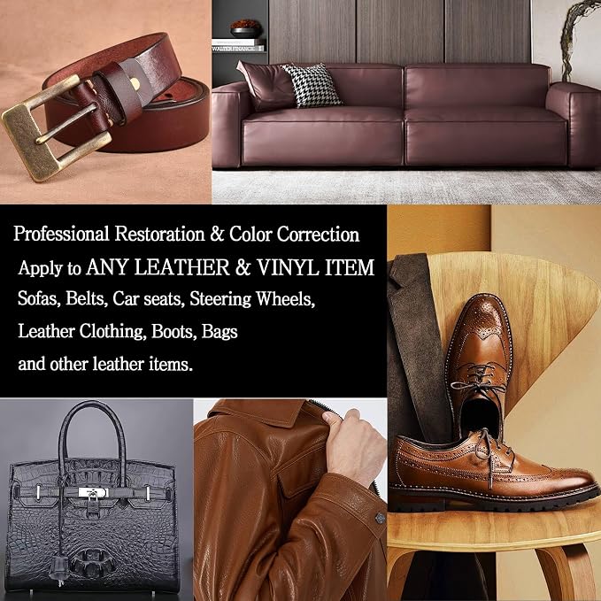 Leather Recoloring Balm - Leather & Vinyl Repair Balm for Furniture, Couches,Car Seats, Auto Interior & Accessories, Restores Faded, Worn, Scratched and Cracked Leather Surfaces (Dark Brown)