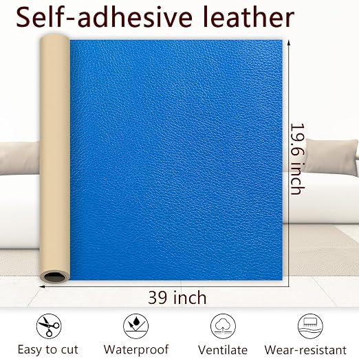 Dark Blue Leather Repair Patch, 39.3 x 19.6 Inch Self Adhesive Leather Repair Tape, Large Vinyl Leather Repair Kit for Furniture, Car Seats, Sofats, Couch, Office Chair