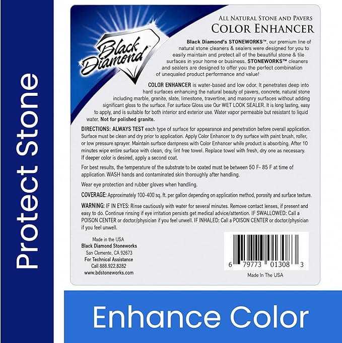 Color Enhancer Sealer for All-Natural Stone and Pavers. Marble, Travertine, Limestone, Granite, Slate, Concrete, Grout, Brick, Block. (1 Gallon)