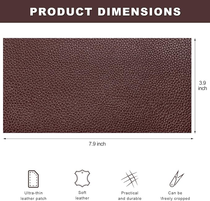 2 PCS PU Leather Patch for Car Seat Repair, 8 × 4 Inch Waterproof Auto Upholstery Cuttable Patches, Self-Adhesive Seat Leather Tape Portable Repair Kit for Vehicles (Dark Coffee)