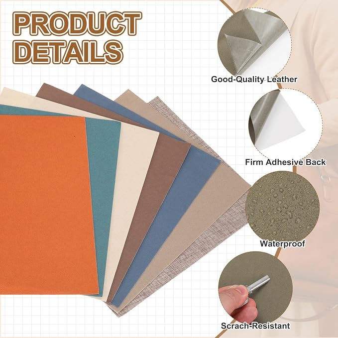 MECCANIXITY 2 Pcs Leather Repair Patch 8"x10" Self-Adhesive Leather Vinyl Repair Tape Kit for Furniture Couches Sofa Chair Car Boat Seats Jackets, Khaki
