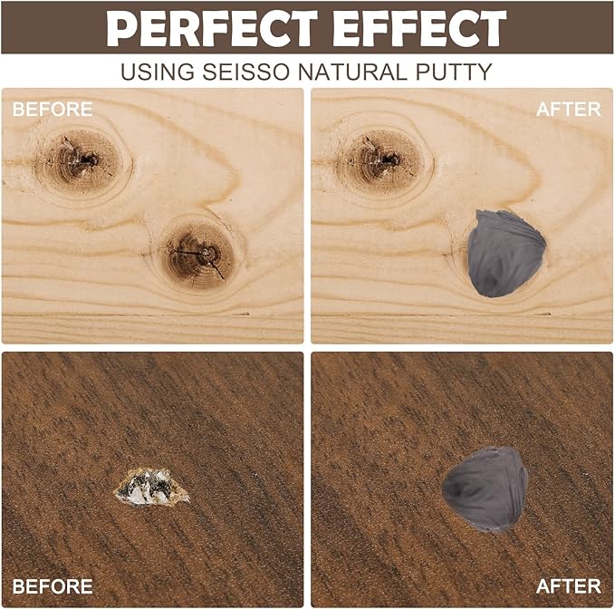 SEISSO Wood Putty, Gray Wood Filler Paintable, Wood Putty Outdoor Waterproof, Wood Repair Putty Stainable, Wood Furniture Repair kit - Restore Wooden Table, Cabinet, Floors, Door