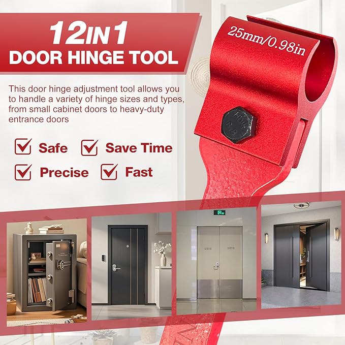 Door Hinge Adjustment Tool Set - 12 In 1 Precise Hinge Gap Adjustment Wrench for Residential and Commercial Doors Reinforced Steel Design Door Hinge Tool for Door Alignment Repair and Installation