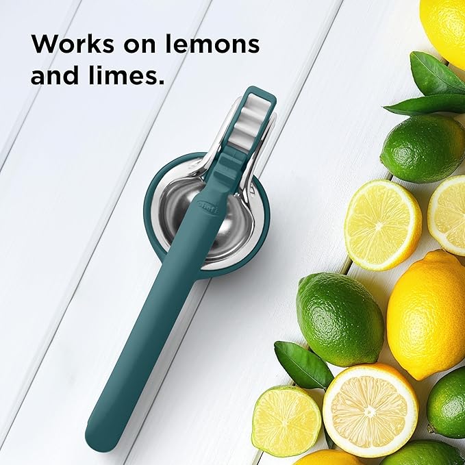 Chef'n FreshForce Lemon Squeezer Citrus Juicer, Manual Hand Press with Dual-Gear Power for Maximum Juice Extraction, Durable, Collard Green