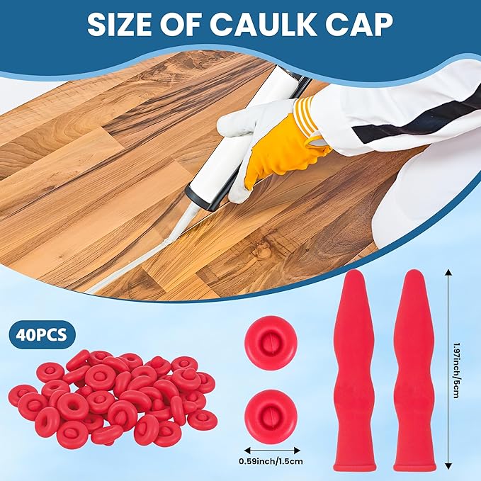 40PCS Caulk Tube Latex Sealing Caps, Caulking Gun Tip Caps - Universal Fit Caulk Tube Latex Sealing Caps for Sealing and Preserving Open Caulking Tube, Tight & Leak-proof Sealing