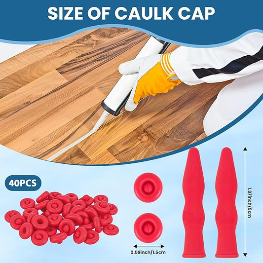 40PCS Caulk Tube Latex Sealing Caps, Caulking Gun Tip Caps - Universal Fit Caulk Tube Latex Sealing Caps for Sealing and Preserving Open Caulking Tube, Tight & Leak-proof Sealing