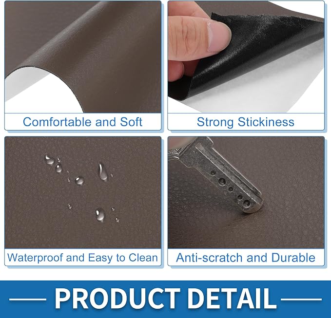 Self Adhesive Leather Repair Patch Strong Stickiness 60"x16" Leather Repair Tape PU Leather Deep Brown 1 Pcs