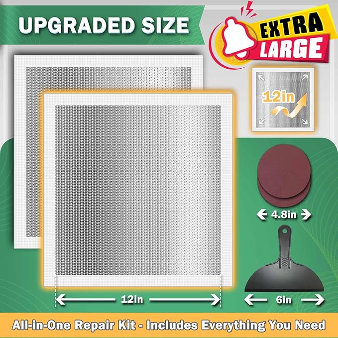 Seloom 12 X 12 Inch Drywall Repair Kit - Heavy Duty Self-Adhesive Mesh Drywall Patch Kit for Large Holes, Quick & Easy Wall Patch Repair kit for Wall and Ceiling (Repair 5)