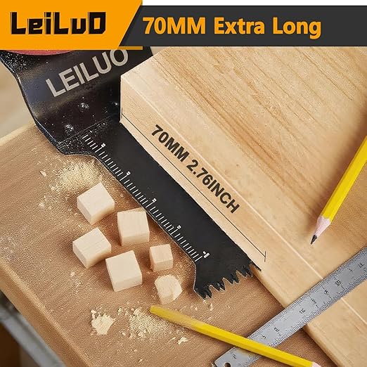 LEILUO 7 Pcs Extra Long Oscillating Tool Blades 70mm CRV Japanese Tooth & 55mm Titanium Multitool Blades for Wood with Nails Oscillating Saw Blade Compatible with DeWalt Makita Milwaukee and More