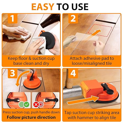 Floor Gap Fixer Tool, Laminate Flooring Tools, Enhanced Vacuum Suction Cup & 6 PCS Sticky Pads for Laminate, Wood, Tile, Vinyl Floor Gap Repair Tool - Durable, Compact, & Efficient Flooring Tools
