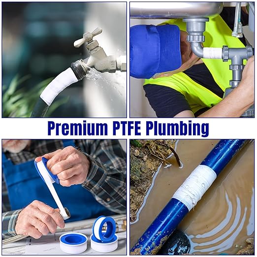 Pushglossy 50 Rolls PTFE Tape 1/2 x 520 Inches Plumbers Waterproof Sealant Plumbing Tape for Shower Head Repairing Water Pipe Sealing (White)