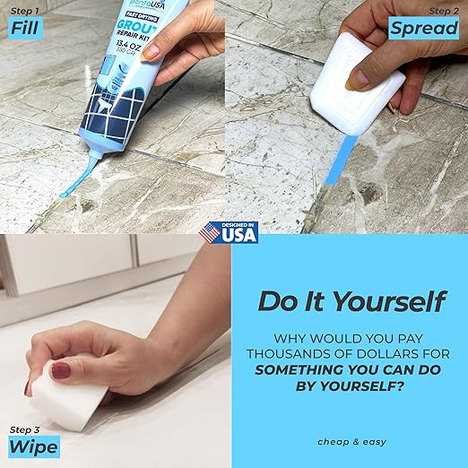 PentaUSA Tile Grout Repair Kit - Blue Premixed Acrylic Sanded Grout, Water-Resistant Grout Filler for Bathroom&Shower, Kitchen Floor, Fast Drying, with Applicator, 13.4 oz (380g)