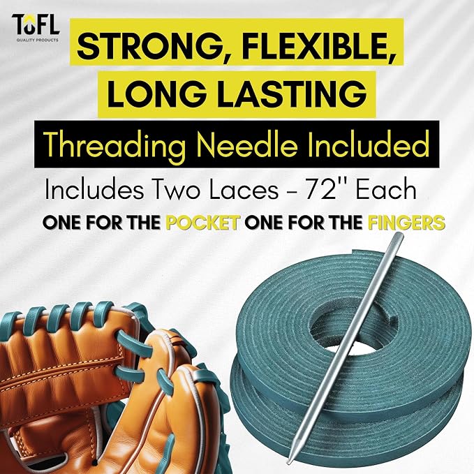 TOFL Softball and Baseball Glove Lace Kit | Mitt Lace Glove Repair Lacing Kit | 2 Leather Laces with Lacing Needle for Catchers Glove