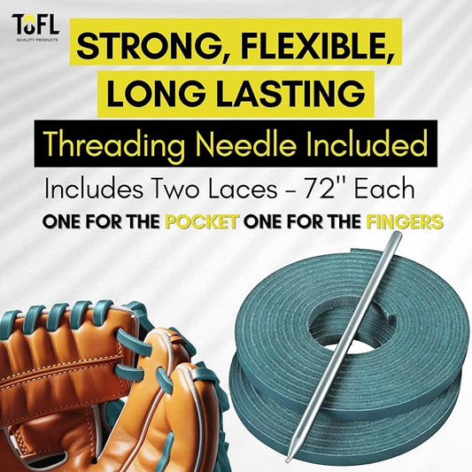 TOFL Softball and Baseball Glove Lace Kit | Mitt Lace Glove Repair Lacing Kit | 2 Leather Laces with Lacing Needle for Catchers Glove