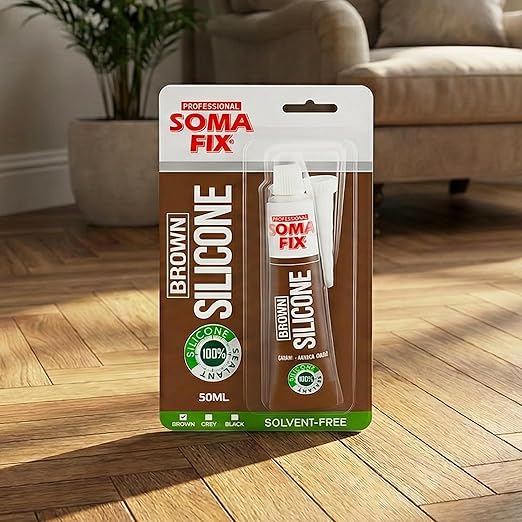 Brown Silicone Caulk - Easy Squeeze Caulking Tube, Silicone Sealant for Wood, Kitchen, Bathroom, Sink, Windows - Multi Purpose & Waterproof - 1.7 fl. oz (Brown)