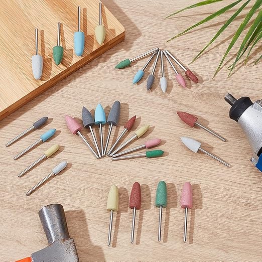 AHANDMAKER 28 Pcs Sanding Bits Rubber Polishing Bits Silicone Buffing Wheels Grinding Head Rubber Buffing Tools Polishing Kits for Electric Grinder Rotary Tool Assorted Shape(Mixed Color)