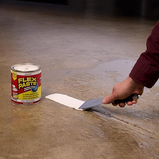 Flex Paste, Waterproof Paintable Putty, Spackle Sealant, Fill Gaps Cracks Holes - Block Out Water and Air - UV Resistant - Walls, Drywall, EPDM, Concrete, Roof, RV Repairs, White, Quart