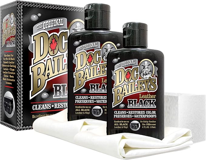 Doc Bailey's Leather Black - Black Leather Dye, Conditioner & Restorer, 4-in-1 Cleaner & Waterproofer for Car Seats, Motorcycle Seats, Jackets, Boots, Couches & Furniture - Detail Kit 4oz, 2-Pack