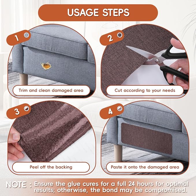Linen Fabric Repair Tape 4.7x63 Inch, Self Adhesive Couch Patch Repair Fabric Tape for Furniture, Linen Patch Kit for Couch, Carpet, Upholstery, Chair, Sofa, Cushion, Bag (Dark Brown)