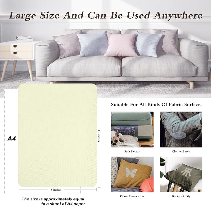 Fine Linen Repair Patches - Self-Adhesive Fabric Patches, 8x11 inch, 2 PCS, Multi Color, for Sofa (Beige 2.0