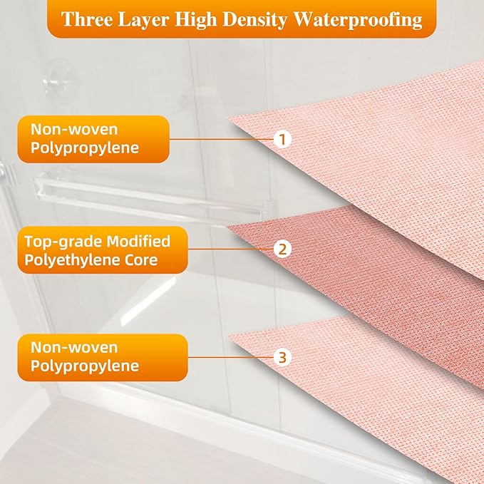 3.8 ftx57 ft Waterproof Membrane for Shower,Waterproofing Shower Membrane for Sauna Bathroom Kitchen Wall Tile Floor Underlayment,Tile Underlayment Seam Tape Uncoupling Band,23.6 Mils Thick,216 Sq Ft