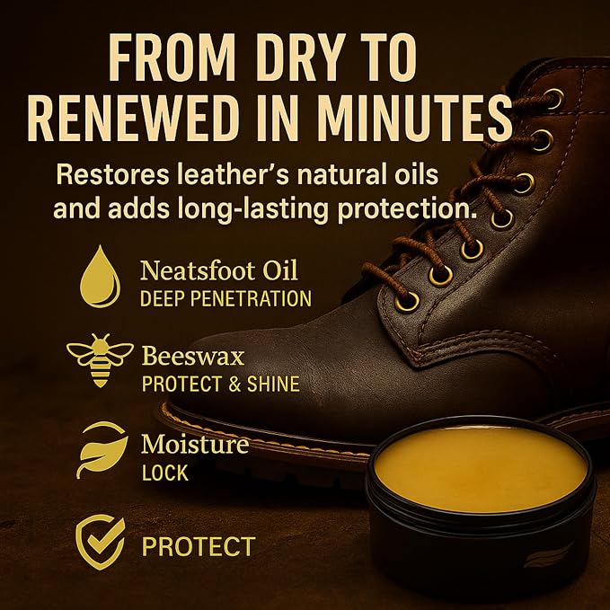 Eagle Heavy-Duty Leather Restorer & Preservative Balm – Neatsfoot Oil & Beeswax Treatment for Dry, Cracked, Oiled & Faded Leather – Revives Boots, Saddles, Furniture, Jackets & Tack (4oz)