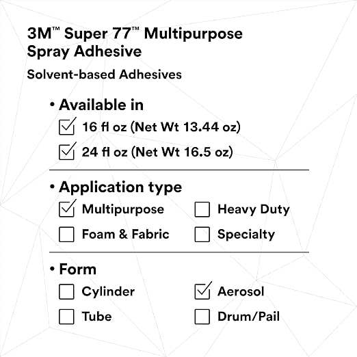 3M Super 77 Multipurpose Permanent Spray Adhesive Glue, Paper, Cardboard, Fabric, Plastic, Metal, Wood, Net Wt 13.44 oz (Pack of 2)