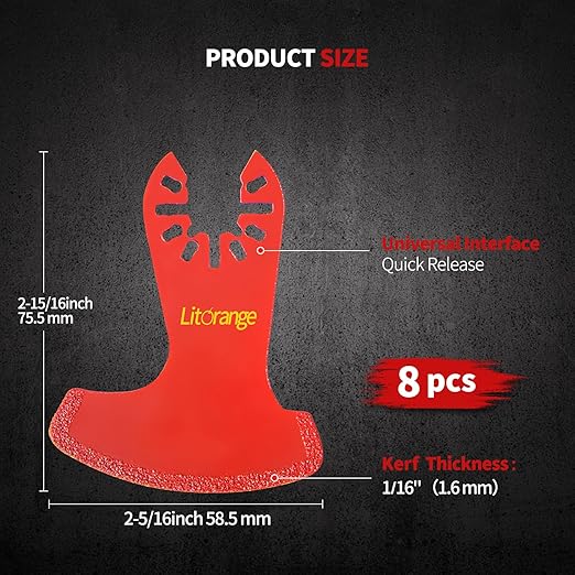 Litorange 8 Pcs Diamond Oscillating Blades, Swing Diamond Multitool Saw Blades for Grout Removal, Flush Cut, Cleaning Mortar