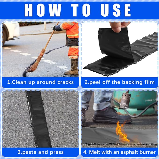 Fabbay 2 Rolls 1.97 Inch Asphalt Crack Filler Tape Asphalt Tape for Driveway Repair Joint and Crack Sealer for Tarmac Parking Lot Roof Cement Road, 50 Feet Each Roll, 2.5 mm Thick