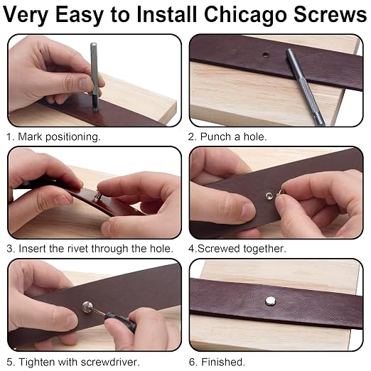 YORANYO 100Sets Black Chicago Screws Leather Rivets Kit for Fabric Leather Crafting Assorted 6 Sizes Chicago Binding Screws for Decorate and Repair Belt Bag Shoes Purse Pet Collar Clothing Bookbinding