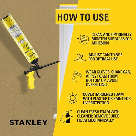 STANLEY F902P Pro Gap Filler - (1x24oz) Window & Door Filler, Gaps & Cracks, Expanding Spray Foam Sealant | Use Applicator, Gun Not Included | 24 Oz, 1 Pack