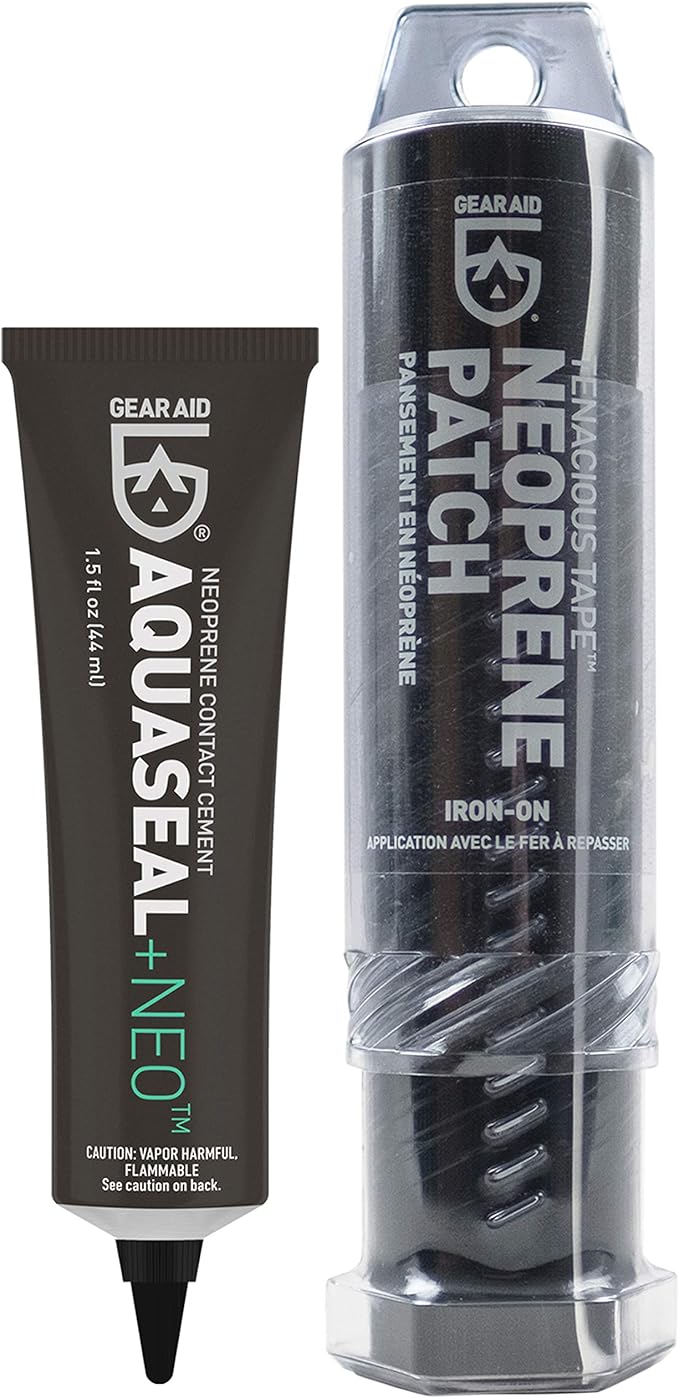 GEAR AID Wetsuit Repair Kit with Iron-On Neoprene Patch and Glue, Fix Seams and Tears