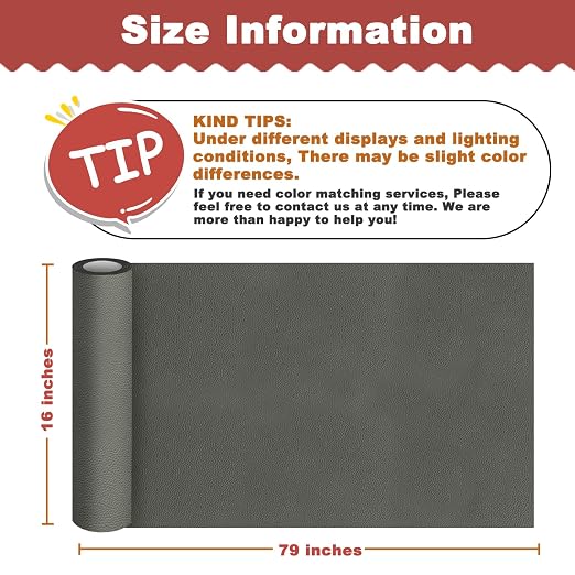 GEYYANG Leather Repair Patch, 16X79 inch Self Adhesive Leather Patches, Large Leather Repair Tape for Couches, Furniture, Car Seats, Cabinets, Wall, Handbags(Gray - Litchi Grain)