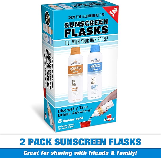 GoPong Aluminum Spray Bottle Sunscreen Flask(16 oz Total) - Hidden Alcohol Travel Flasks – Secret Liquor Containers for Beaches, Cruises, and Sports Events – Includes Funnel & Spout_Parent