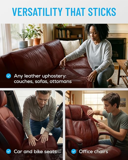 MATCH 'N PATCH Red Brown Leather Repair Tape, 2.25" x 15' for Furniture | Realistic Faux Leather Patches for Couch, Sofa, Upholstery, Car Seat & Other Furniture, Vinyl Repair Kit, Self Adhesive Patch