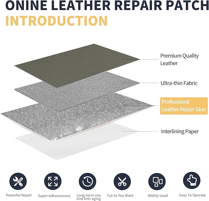 ONine Leather Repair Patch，Leather Repair Tape, 3 x 60 inches Leather Repair Patch for Furniture,Vinyl Repair kit，Leather Couch Patch，for Sofas, Furniture, car Seats(Grey-Litchi Grain)