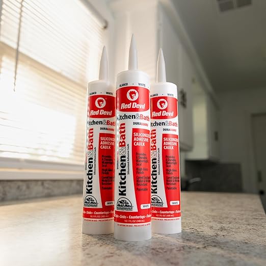 Red Devil 0408 Silicone Acrylic Caulk & Sealant, 100% Waterproof, Paintable, Clear Caulking for Kitchen, Bathroom, Window, With Duraguard, 10.1 oz, Clear, Made in USA
