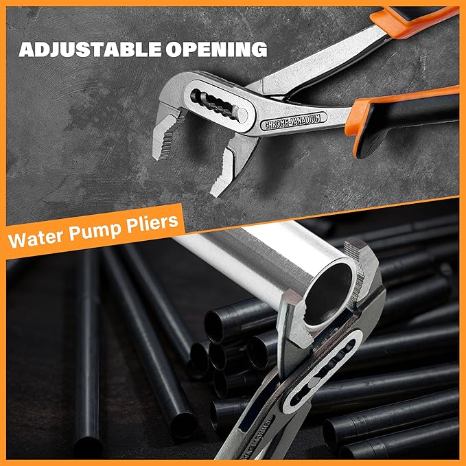 4-Piece Wrench Pliers Set,8 & 12 Inch Adjustable Wrench Set with 8 & 10 Inch Groove Joint Pliers for Home Repair
