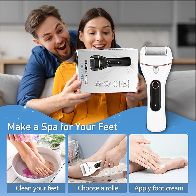 Callus Remover for Feet, Electric Foot Callus Remover Waterproof with 3 Rollers 2 Speed Battery Display,17 in1 Rechargeable Foot File Pedicure Kits for Dead Hard Cracked Dry Skin（White