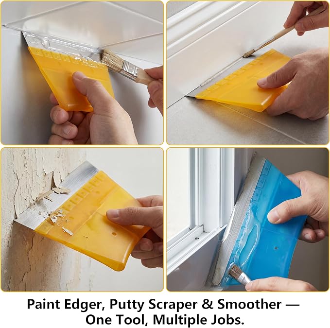 2 Pack 8 Inch Paint Edger & Trim Guard, Stainless Steel Cutting-in Tool, Painter's Tape Alternative for Ceilings, Baseboards, Door Frames & Trim, Yellow & Blue