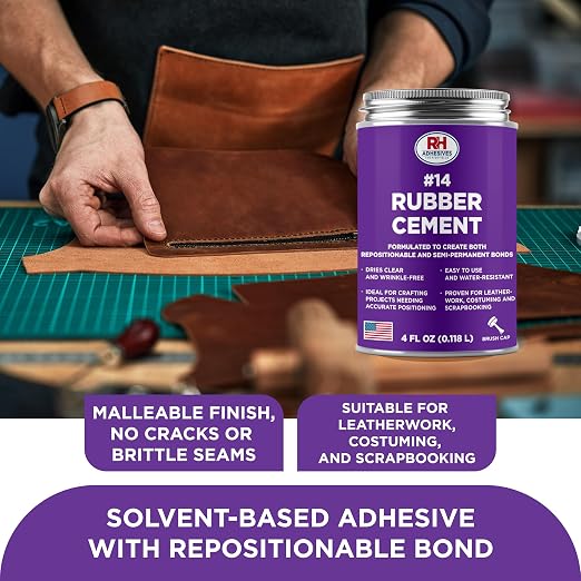 #14 Rubber Cement, 4 oz. can - Crafting, Leather, Upholstery, Costuming, Scrapbooking, DIY, Repostionable, Semi-Permanent - RH Adhesives