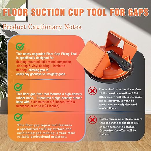 Floor Gap Fixer Tool with Rubber Hammer & Adhesive Pads, Laminate Vinyl Flooring Suction Cup Repair Tool for Closing Floor Gaps, Professional Flooring Installation Kit (Black)