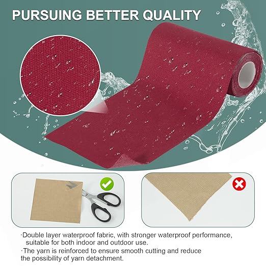 Linen Canvas Repair Tape, 4×63 Inches Claret Waterproof Self-Adhesive Patch for Outdoor Gear, Durable Fabric Tape for Boat Covers, Tents,Couch,Sofas, Sun Shades, Awnings, and Lounge Chairs