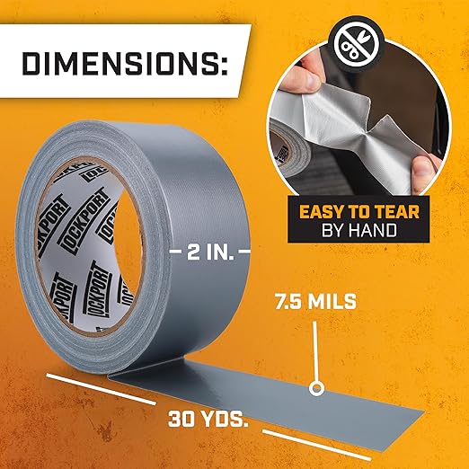 Lockport Duct Tape Heavy Duty Waterproof,20 Yards x 2 Inch,Strong Adhesive Roll for Indoor & Outdoor Repair,No Residue,Tear by Hand - Duct Tape Bulk Value (Silver, 1-Pack (60 Yards x 2 Inch))