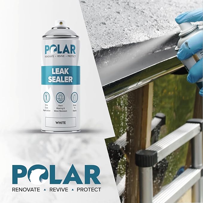 Polar Clear Leak Fix Spray - 6 x 13.5fl. oz - Waterproof Roof Sealant - Instantly Seals Leaks and Cracks, for Lasting Protection on Roofs, Drainpipes & Gutter Repairs- for Interior and Exterior Use