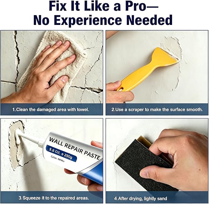 Drywall Repair Kit with Scraper, 2026 Upgrade Wall Repair Paste for Holes & Cracks, Professional Drywall Patch Paste & Wall Repair Ointment for DIY Home Improvement (2 PCS, White)