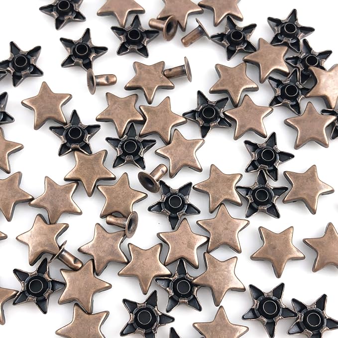100 Sets 12MM Antique Copper Star Rivets for Leather Star Rivet Studs Garment Rivets Leather Rivets Studs and Spikes for Leather Craft Clothing Bags Belts Dog Collar Shoes DIY Rivets 15/32 Inch