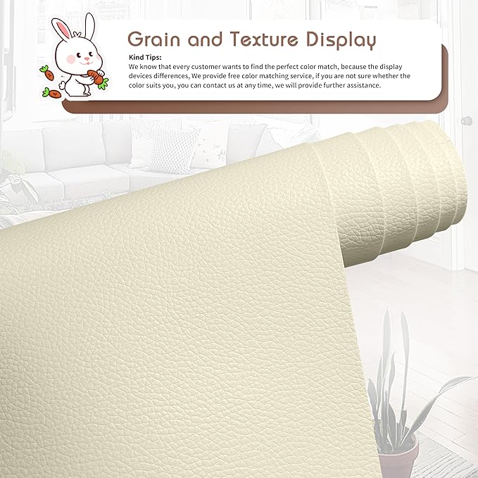 KING MOUNTAIN Leather Repair Patch,12 x 60 Inches self Adhesive Leather Repair Tape for Damaged Leather Furniture, Sofa Seating,Car Seats, Leather Goods（Beige White）