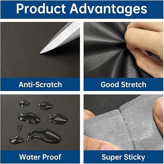 Leather Repair Patch, 35X79 Inch Self Adhesive Leather Repair, Large Vinyl Patch Tape for Couches, Furniture, Car Seats, Cabinets, Wall, Handbags （35X79 Inch, Dark Grey）
